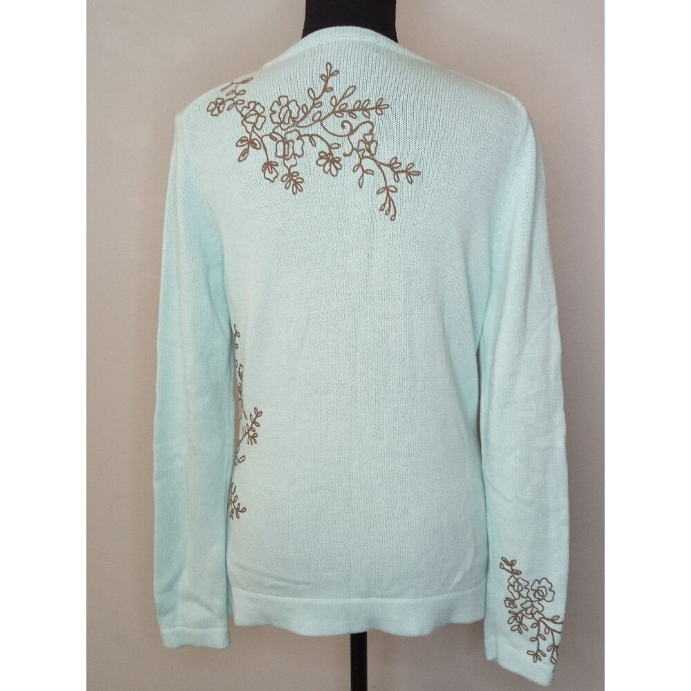 Eddie Bauer Blue Brown Floral Cardigan Size Medium - Picture 3 of 5